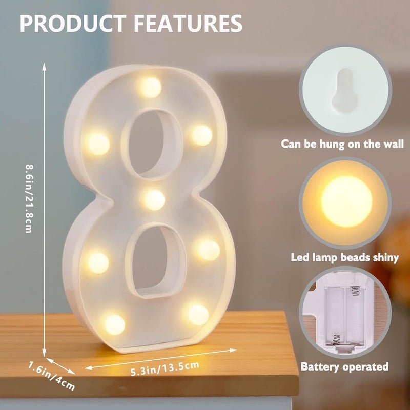 SKYPHAROS LED Marquee Numbers, 0-9 Light Up Letters, Battery Powered LED Letter Lights for Birthday Party, Christmas Night, Home, Bar, Graduation, Wedding Decoration(8) - Image 2